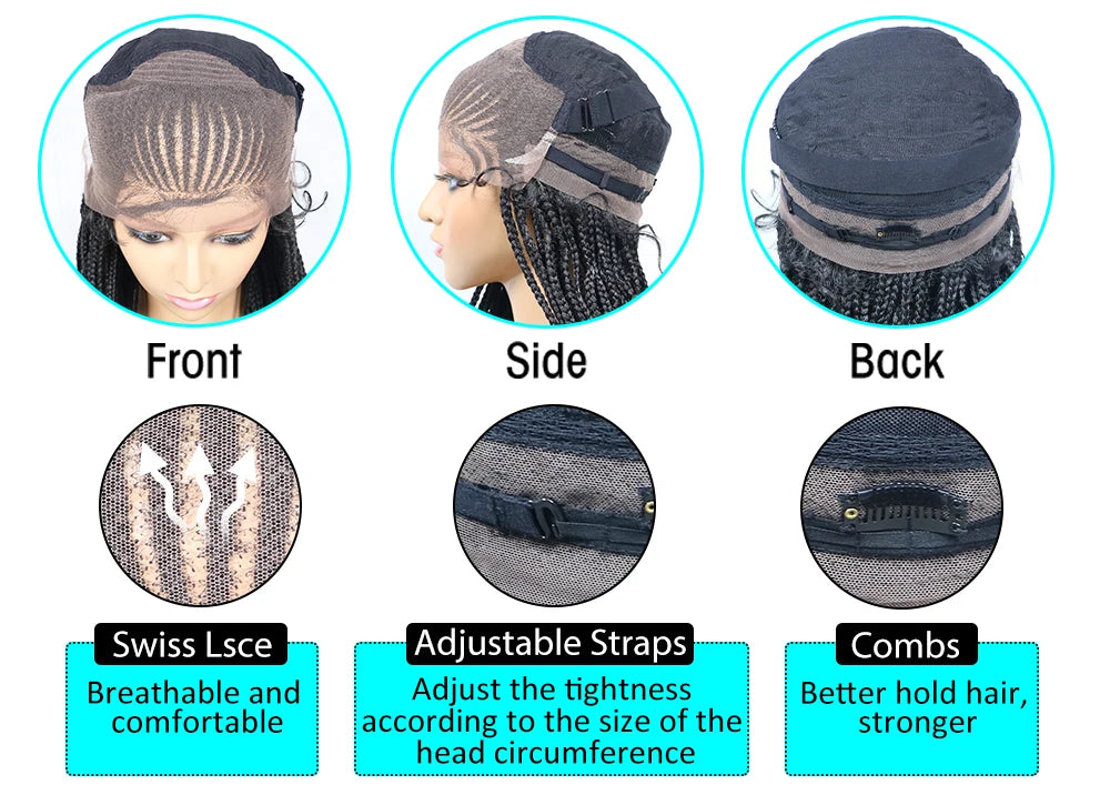 30" Braided Lace Front Wig for Black Women | African Braids with Baby Hair | Synthetic Glueless Mat Wig