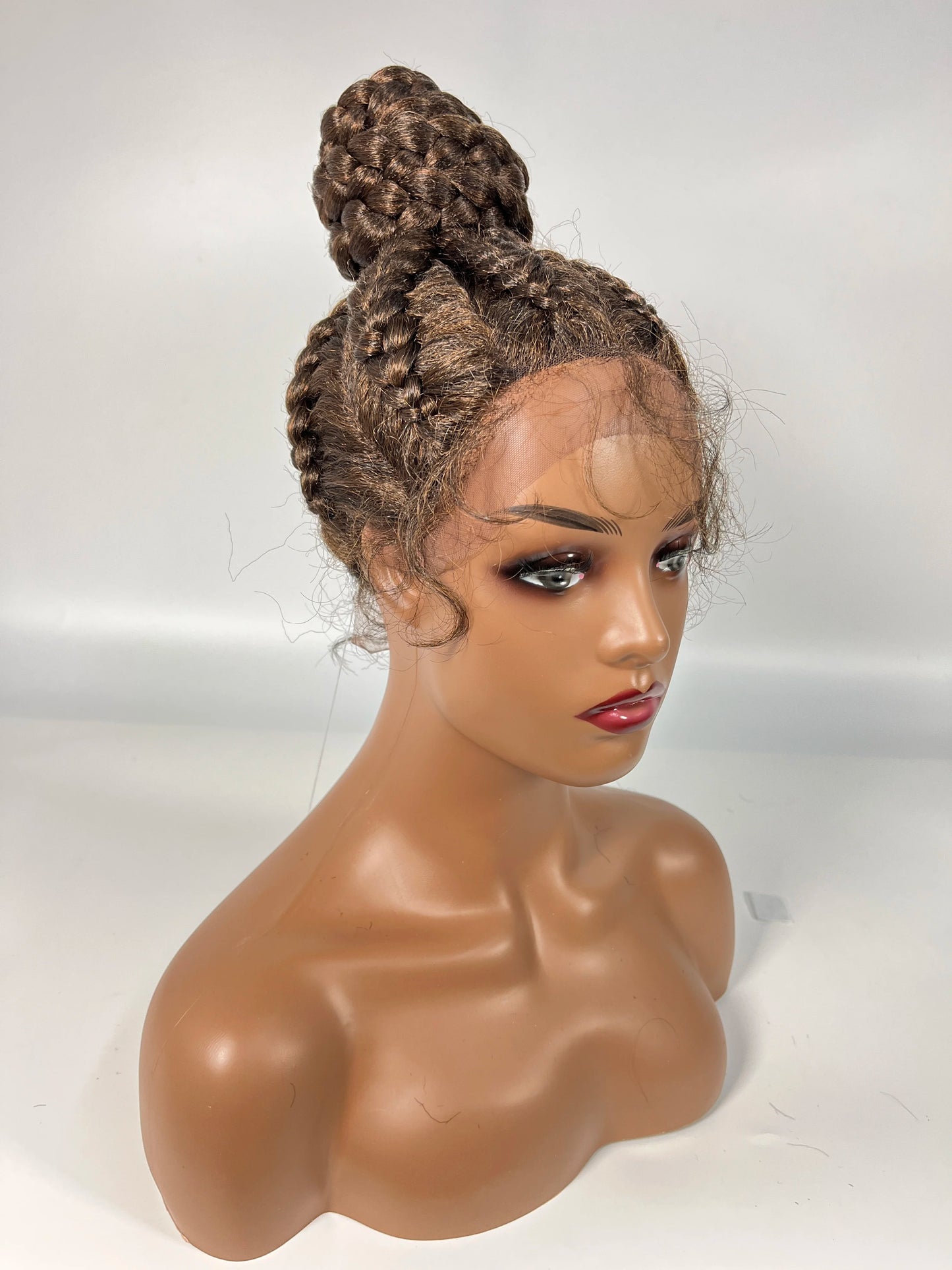 Lace Frontal Cornrow Braided Updo Wig with Baby Hair | Synthetic African American Style Braiding Wig Luxegan