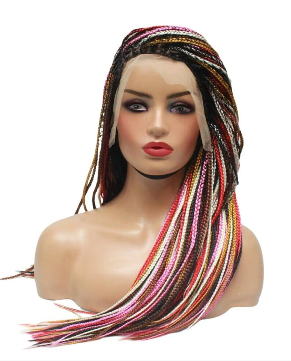 Knotless Box Braids Wig | Multi-Color Braided Lace Frontal Wig | Glueless & Lightweight | Kanekalon Synthetic Hair
