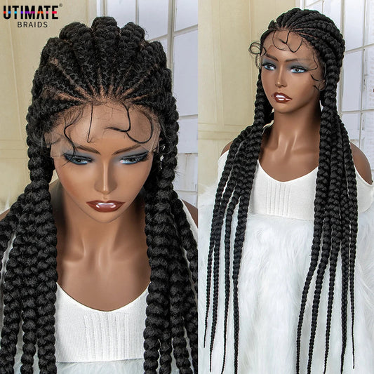 36" Box Braids Full Lace Wig | Baby Hair | Heat Resistant Synthetic Braids | Black Women Luxegan