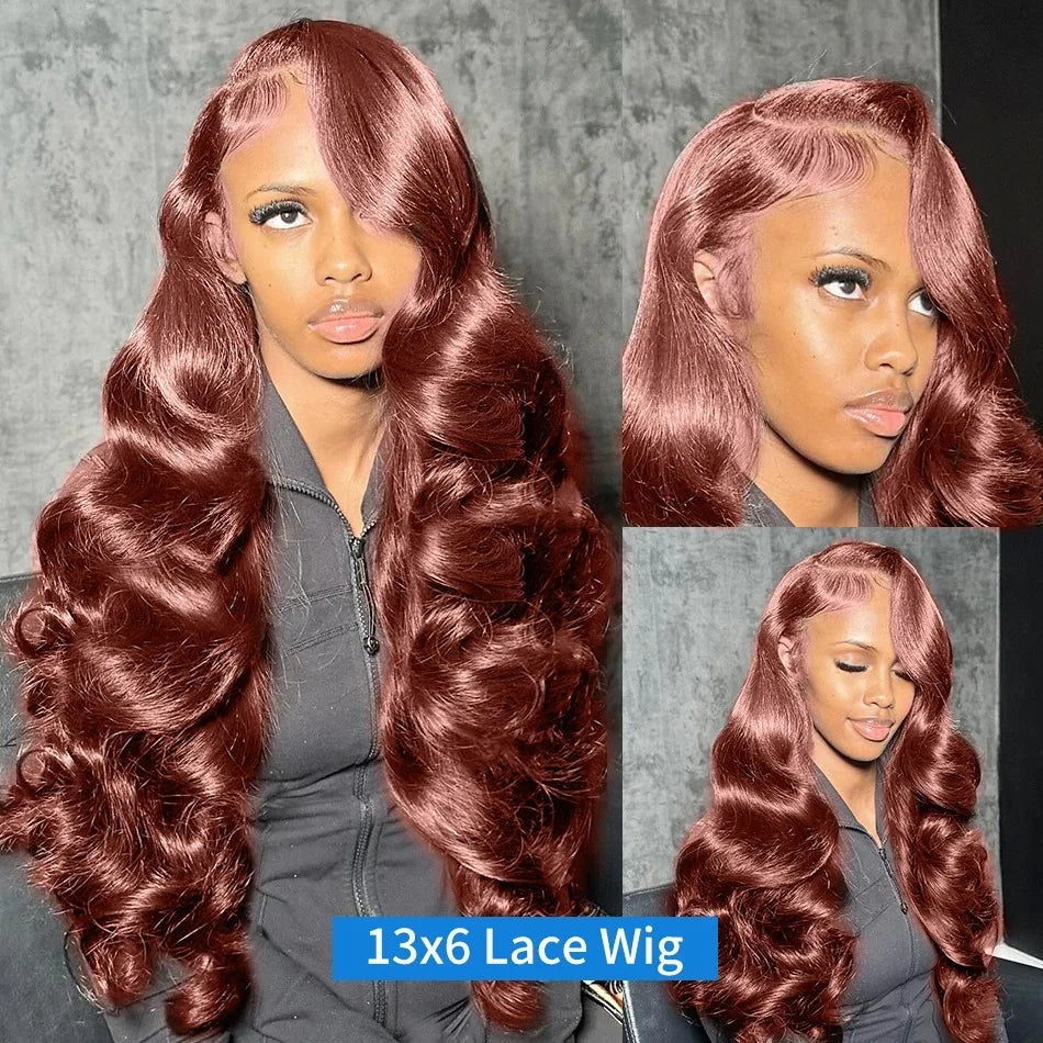 Body Wave Lace Front Wig | Reddish Brown 13x6 HD Lace Wig | 200 Density Brazilian Remy Hair | Pre-Plucked