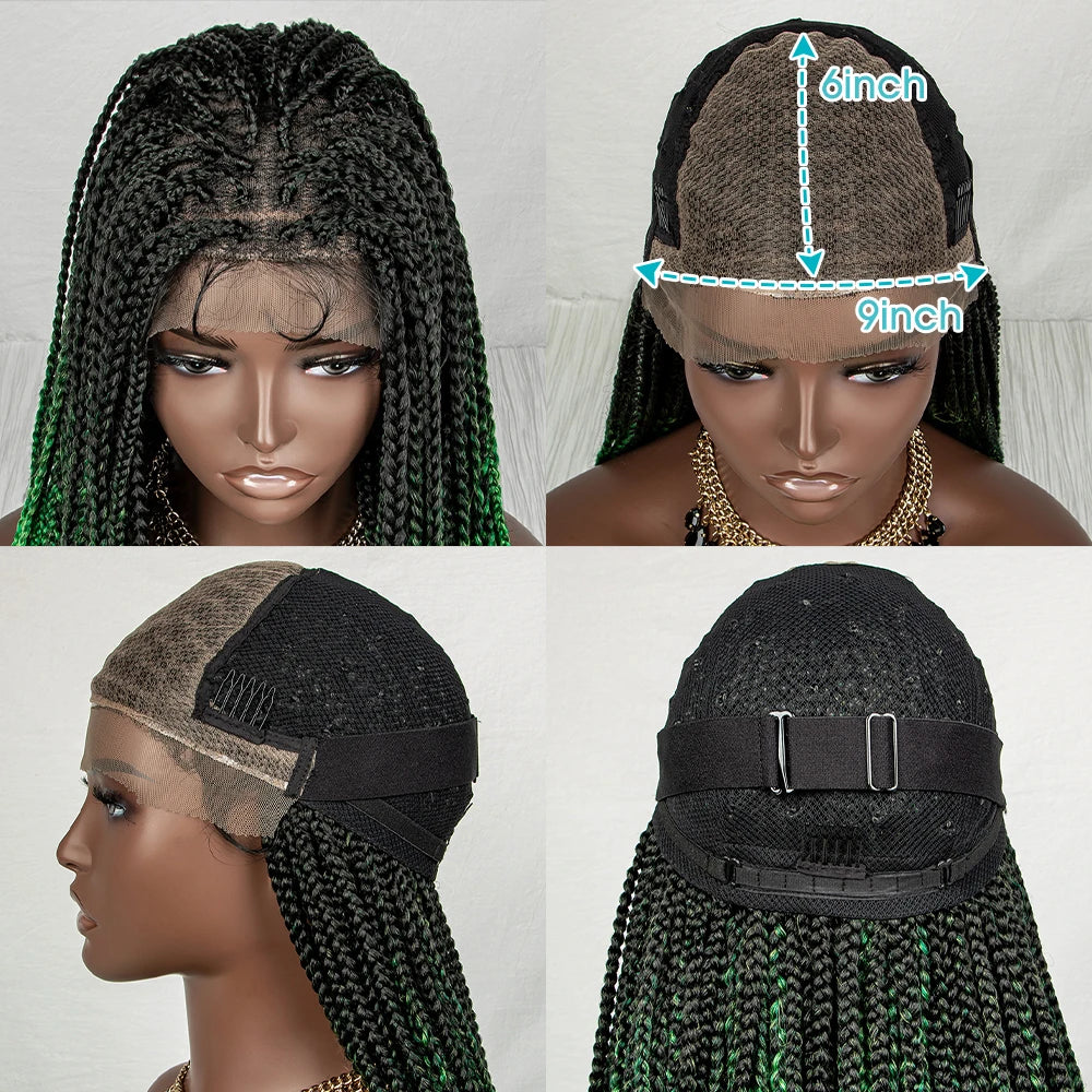 36" Water Wave Braided Wig | Lace Front | Baby Hair | Long Braids Luxegan