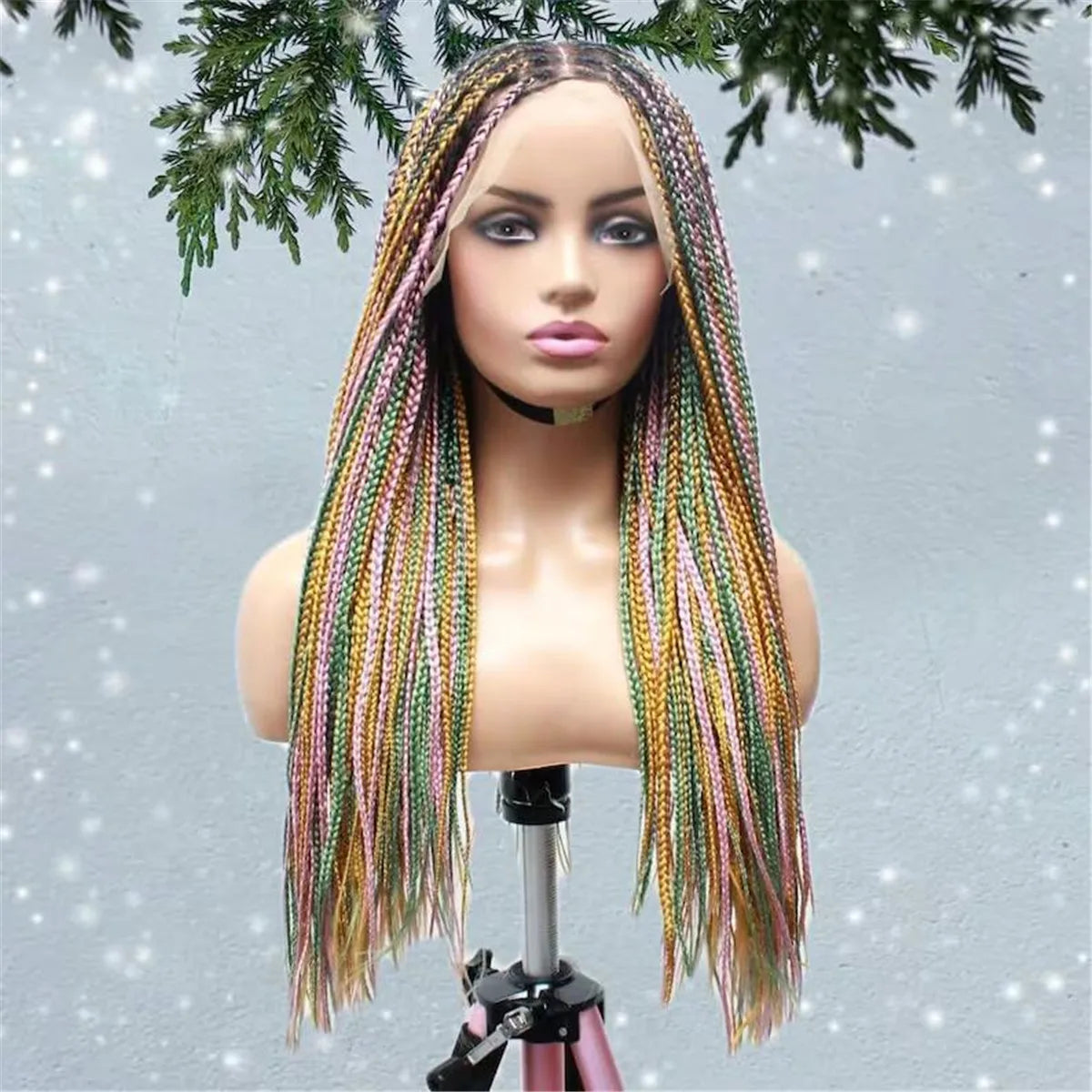 Multi-Color Knotless Box Braids Wig - Lace Frontal Braided Wig - Glueless Braids Wig - Synthetic Braided Wig for Black Women