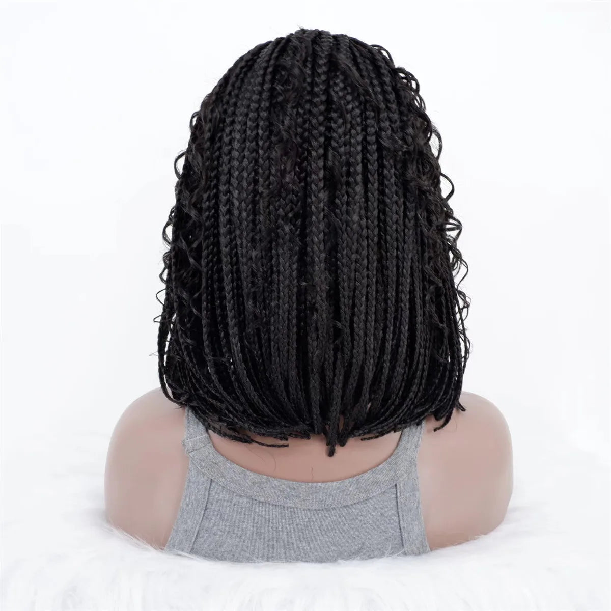 Short Bob Braided Wig - Bantu Knots & Boho Knotless Braids - Lace Front Bob Box Braid Wig for Black Women