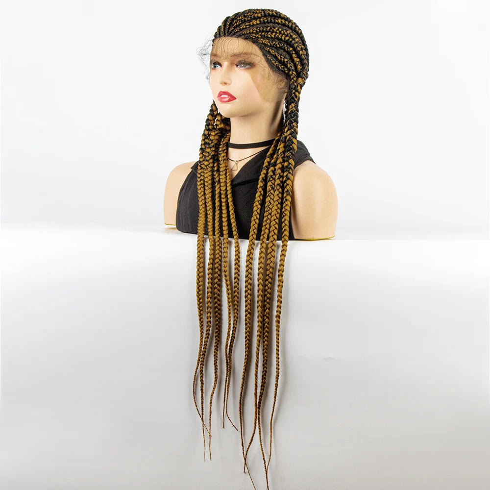 36" Long Cornrow Braids Wig | Full Lace Frontal | Baby Hair Luxegan