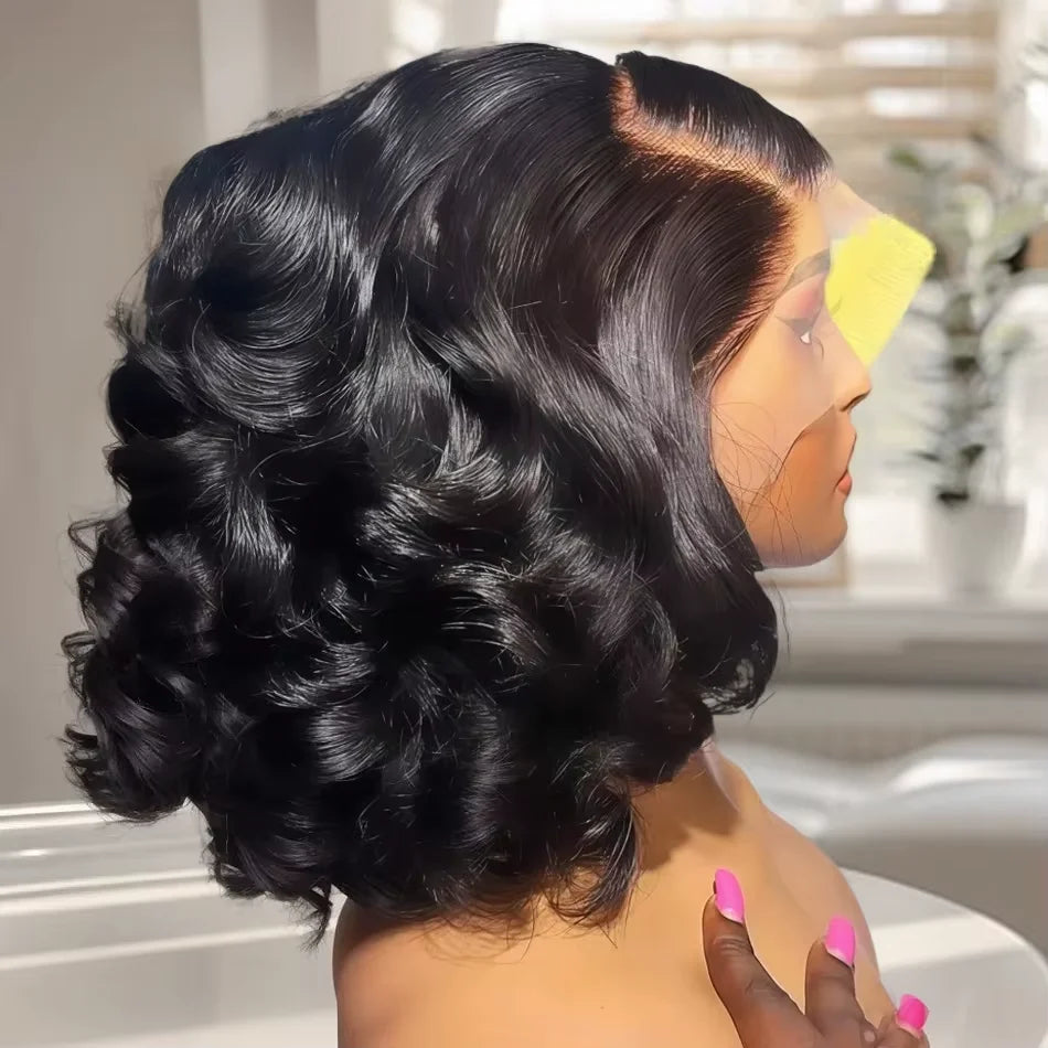 Brazilian 250% Density Short Bob Body Wave Wig | 13x4 HD Transparent Lace Front & 4x4 Lace Closure Human Hair (Pre-Plucked for Women) Luxegan