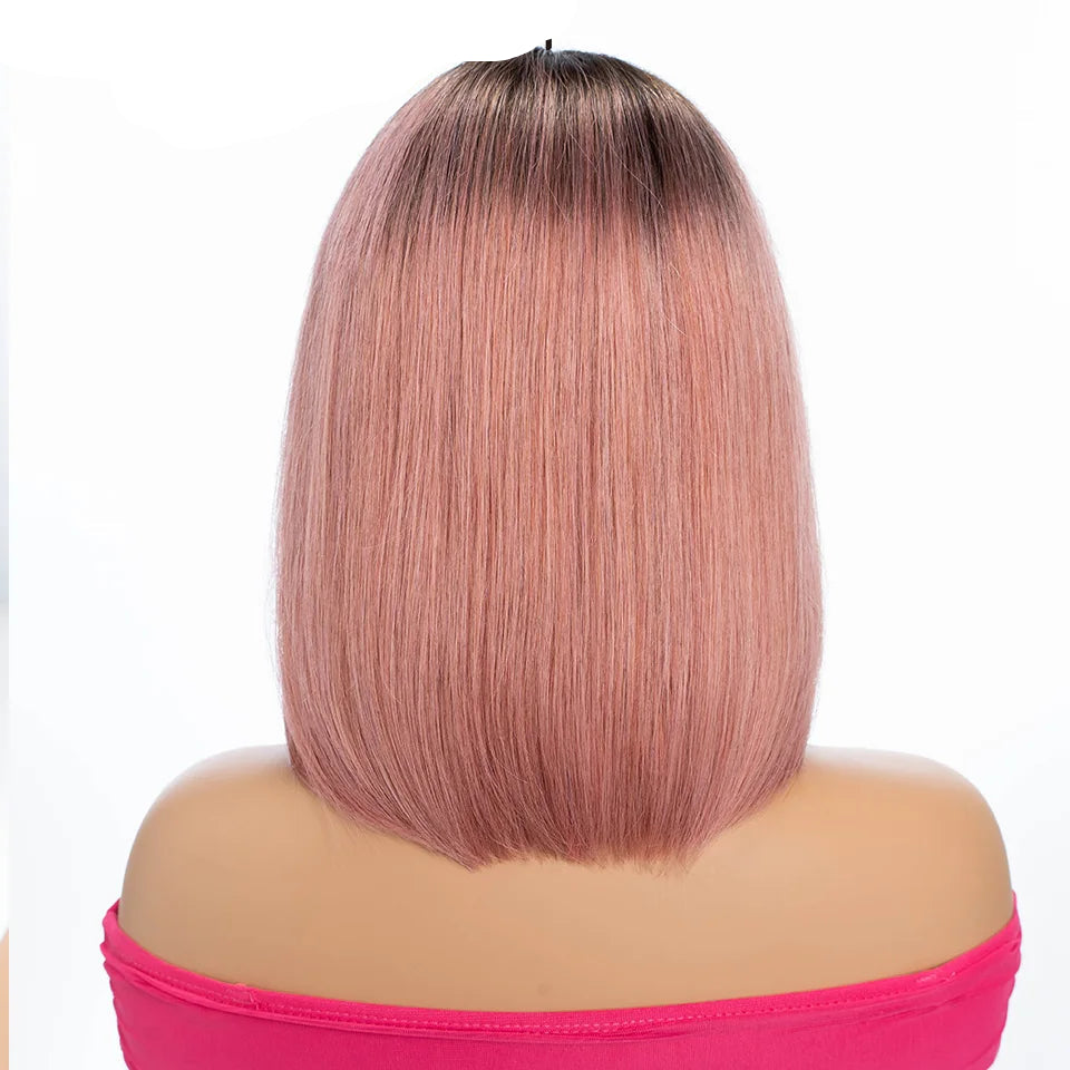 Ombre Pink & Blonde Bob Wig | Straight Human Hair T-Part Lace Front