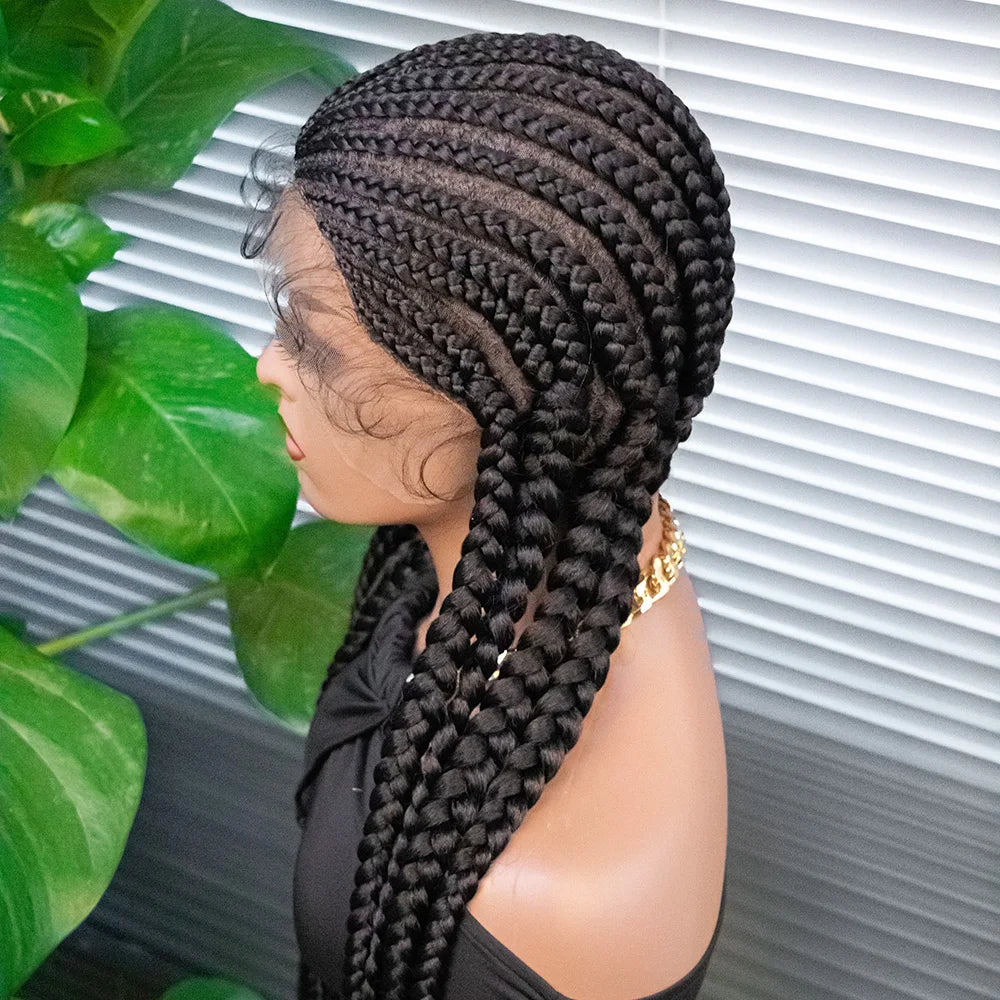 36" Long Cornrow Braids Wig | Full Lace Frontal | Baby Hair Luxegan