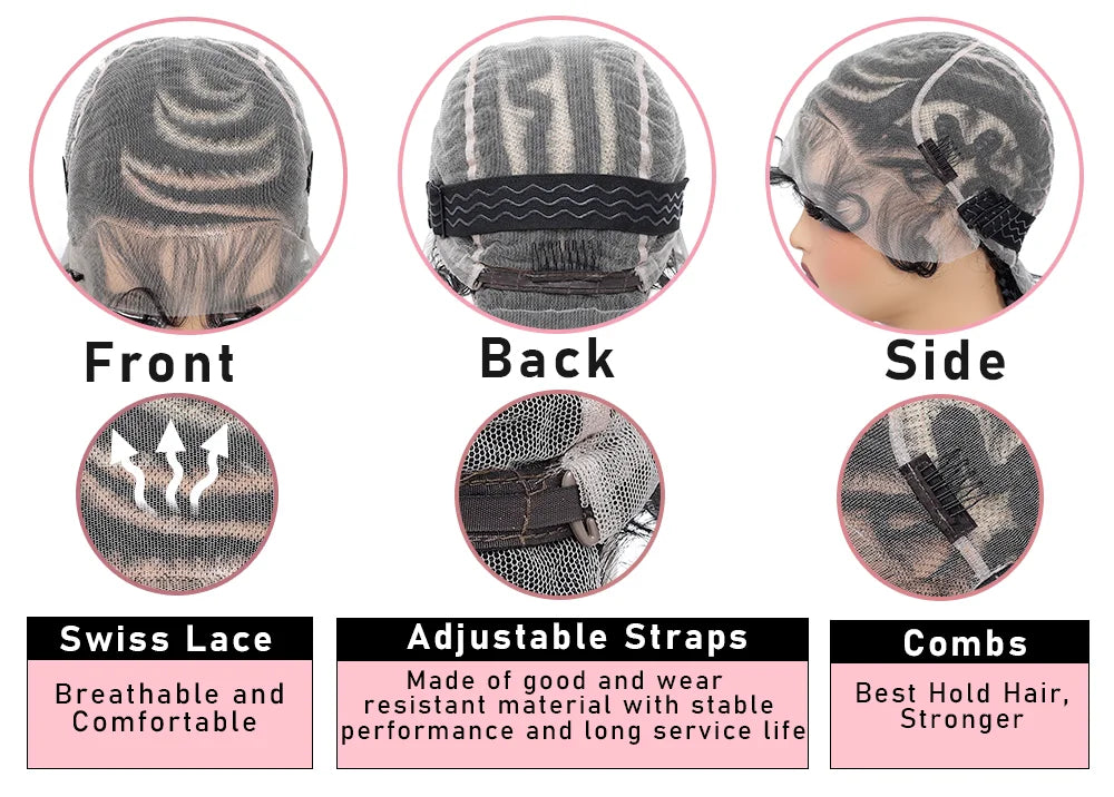 16" Full Lace Cornrow Braided Wig | Bantu Knots | Baby Hair | Synthetic Lace Frontal Braids for Black Women - Luxegan