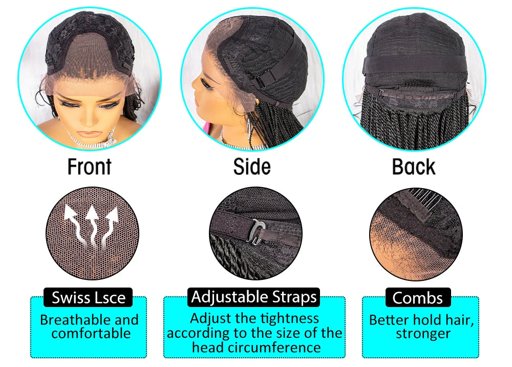 30" Twist Braided Lace Front Wig | Knotless Braids | Long Straight Hair | Heat Resistant Synthetic Wig | For Black Women Luxegan