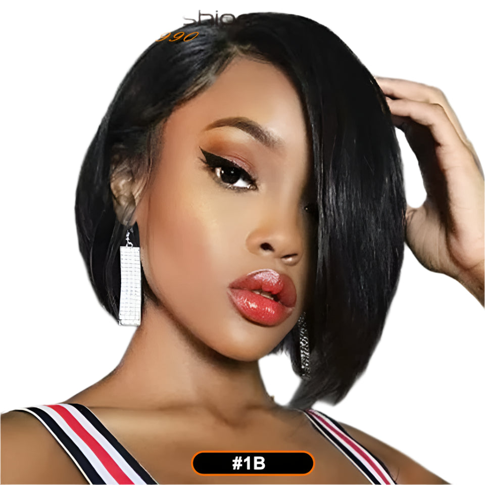 Pixie Cut Bob Wig | Straight Human Hair with Long Side Part Bangs Luxegan