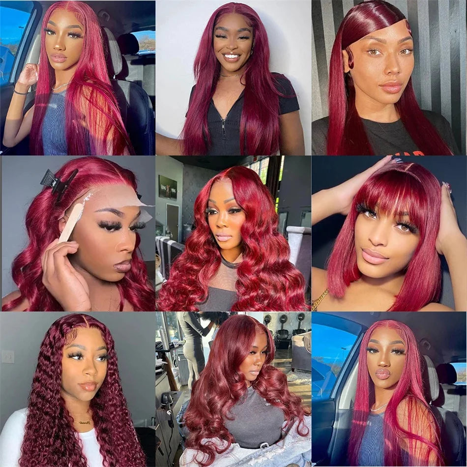 30 Inch Burgundy Bone Straight 13x4 Lace Front Wig | 13x6 HD Lace Frontal Human Hair Wig for Women (Colored) Luxegan