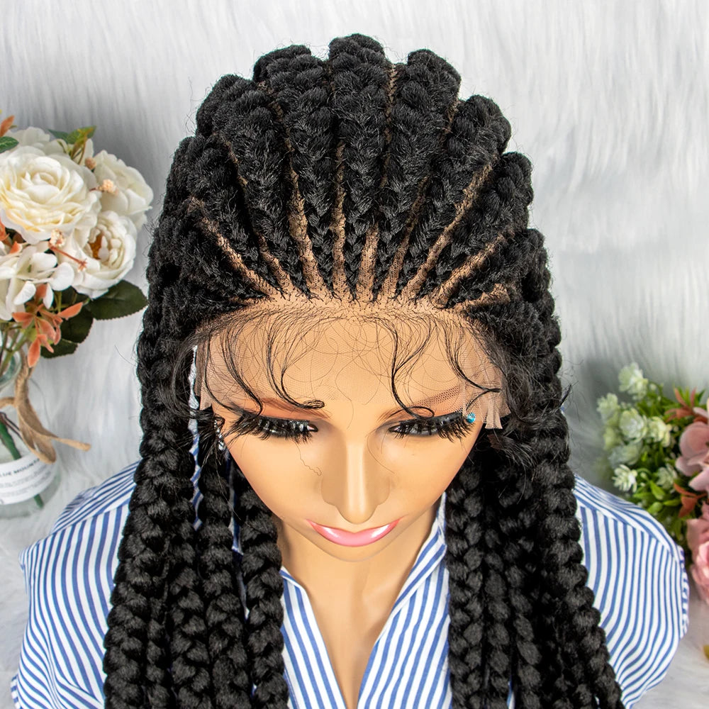 36" Box Braids Full Lace Wig | Baby Hair | Heat Resistant Synthetic Braids | Black Women Luxegan
