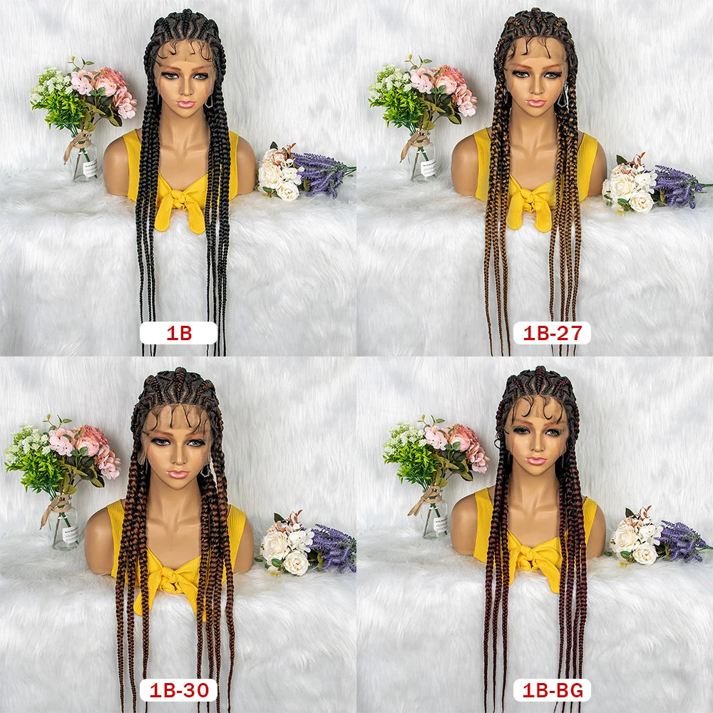 36" KIMA Cornrow Knotless Box Braided Full Lace Wig | Synthetic Braids for Black Women | Light Brown Lace Luxegan
