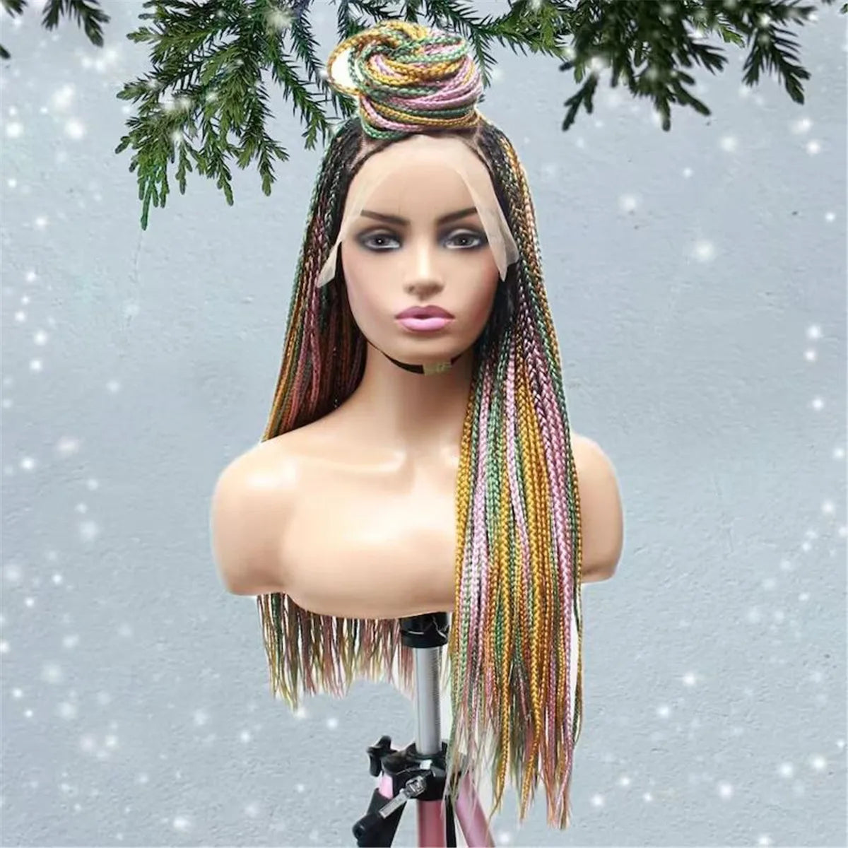 Knotless Box Braids Wig | Multi-Color Braided Lace Frontal Wig | Glueless & Lightweight | Kanekalon Synthetic Hair