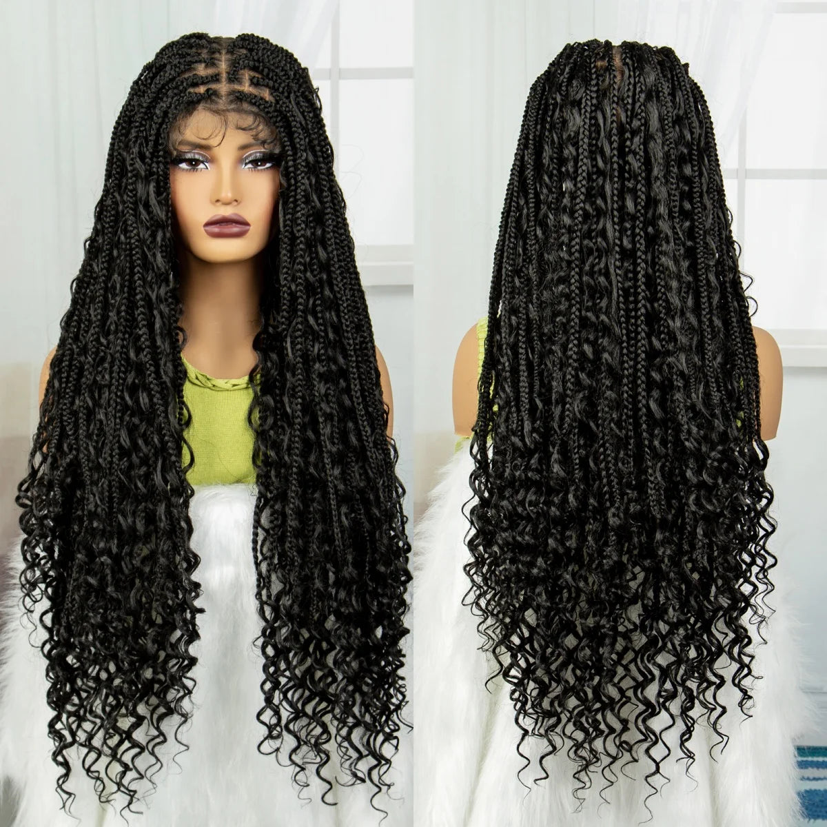 32" Boho Knotless Box Braids Wig | Curly Ends | Full Lace | Baby Hair | Synthetic Hair | Black Women