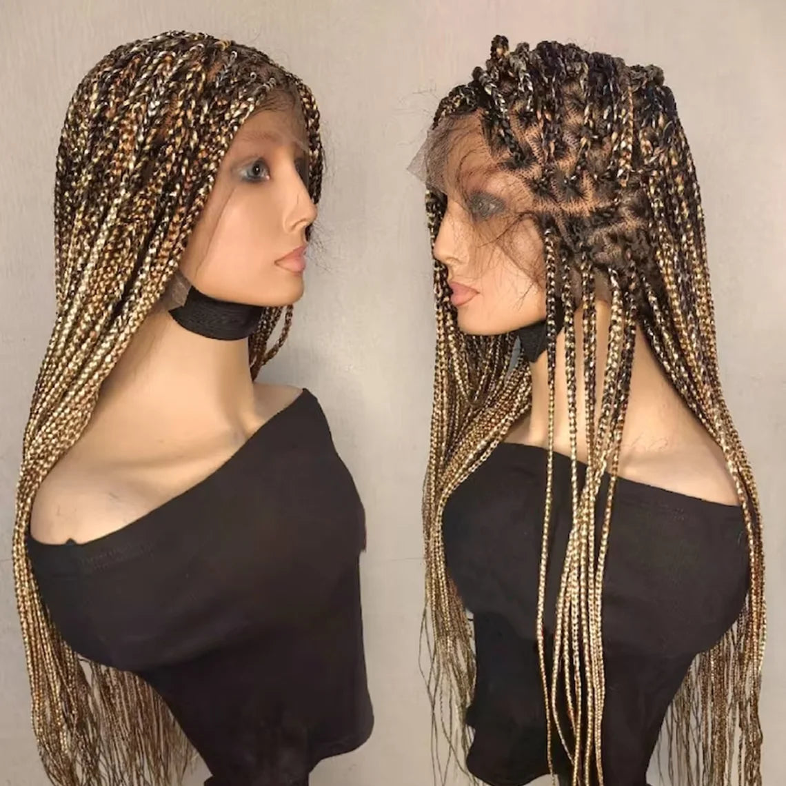 32" Mixed Blonde Knotless Braids Wig | Full Lace | 13x4/13x6 | Custom Made | Human Hair Blend Luxegan