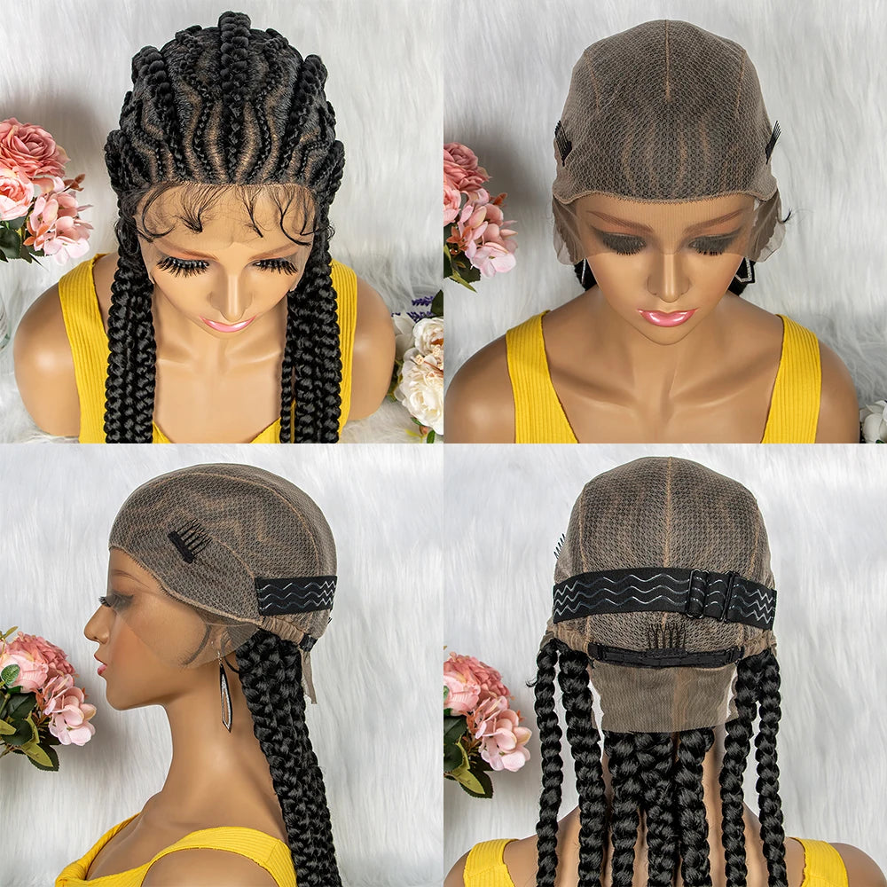 36" KIMA Cornrow Knotless Box Braided Full Lace Wig | Synthetic Braids for Black Women | Light Brown Lace Luxegan