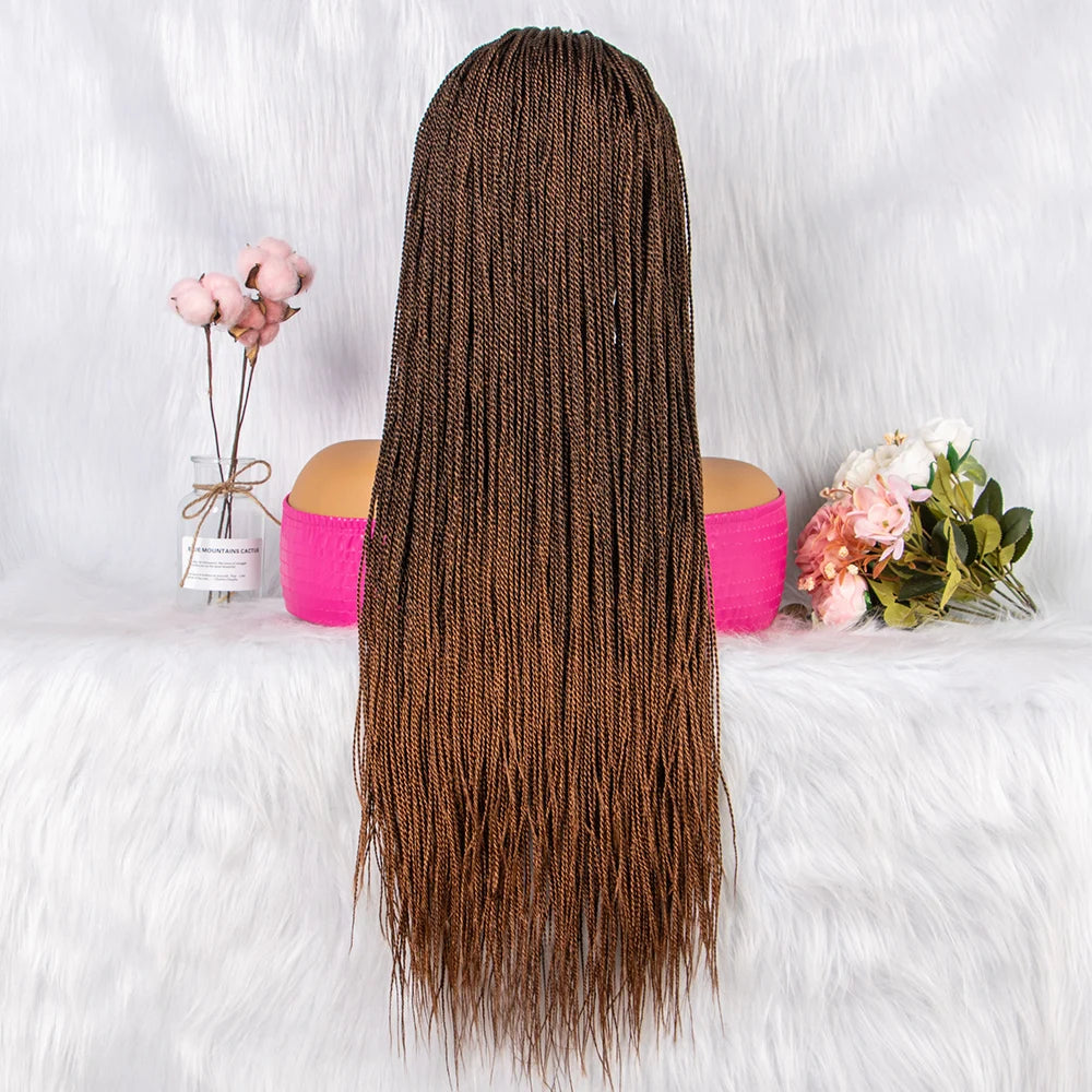 30" Twist Braided Lace Front Wig | Knotless Braids | Long Straight Hair | Heat Resistant Synthetic Wig | For Black Women