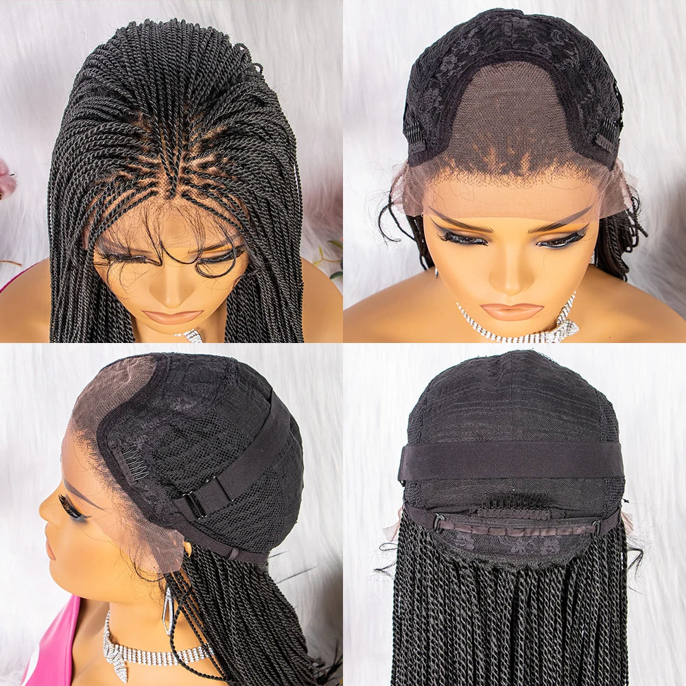 30" Twist Braided Lace Front Wig | Knotless Braids | Long Straight Hair | Heat Resistant Synthetic Wig | For Black Women