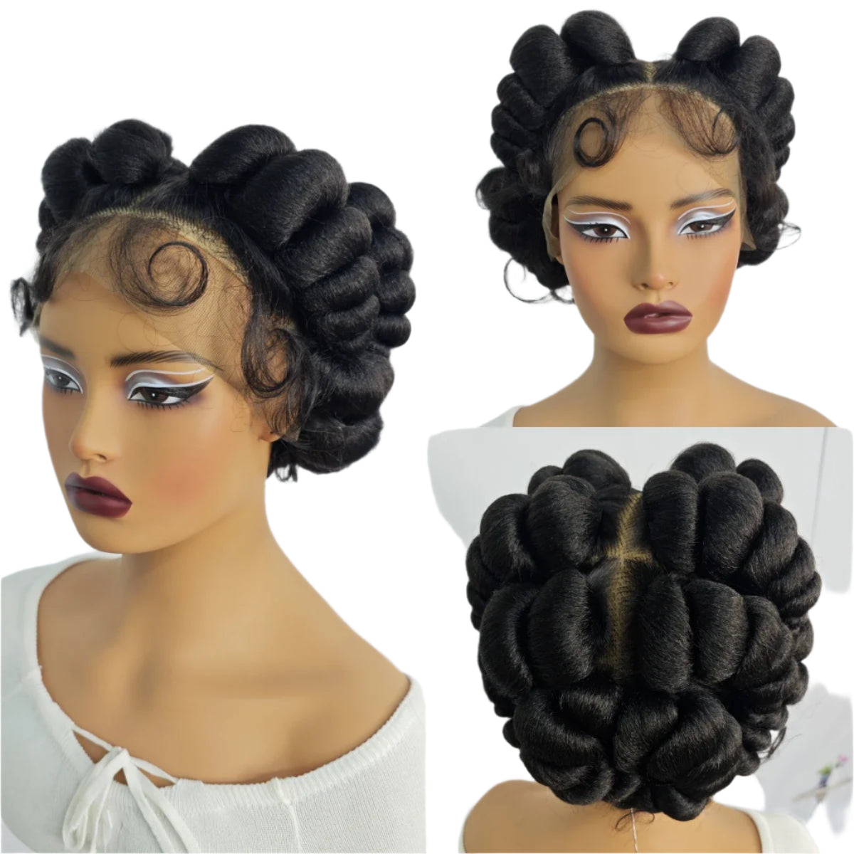 Ginger Orange Bantu Knotless Braids Wig | Short Cute Handmade | Full Lace Luxegan