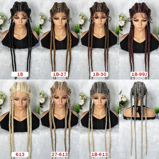 32" Full Lace Four Braid Box Braids Wig | Kanekalon Synthetic Braided Wig for Black Women