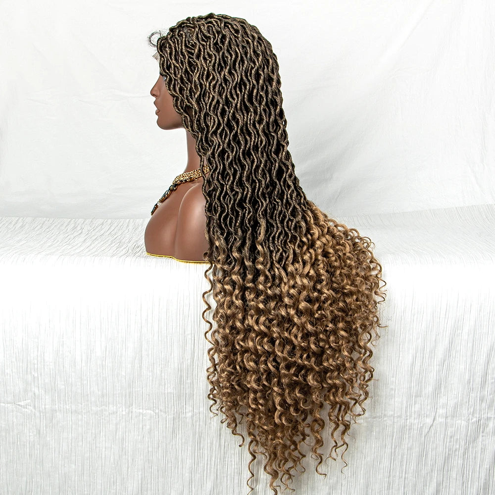 Colorful Dreadlocks & Water Wave Braids Wig | Lace Front | Baby Hair Luxegan