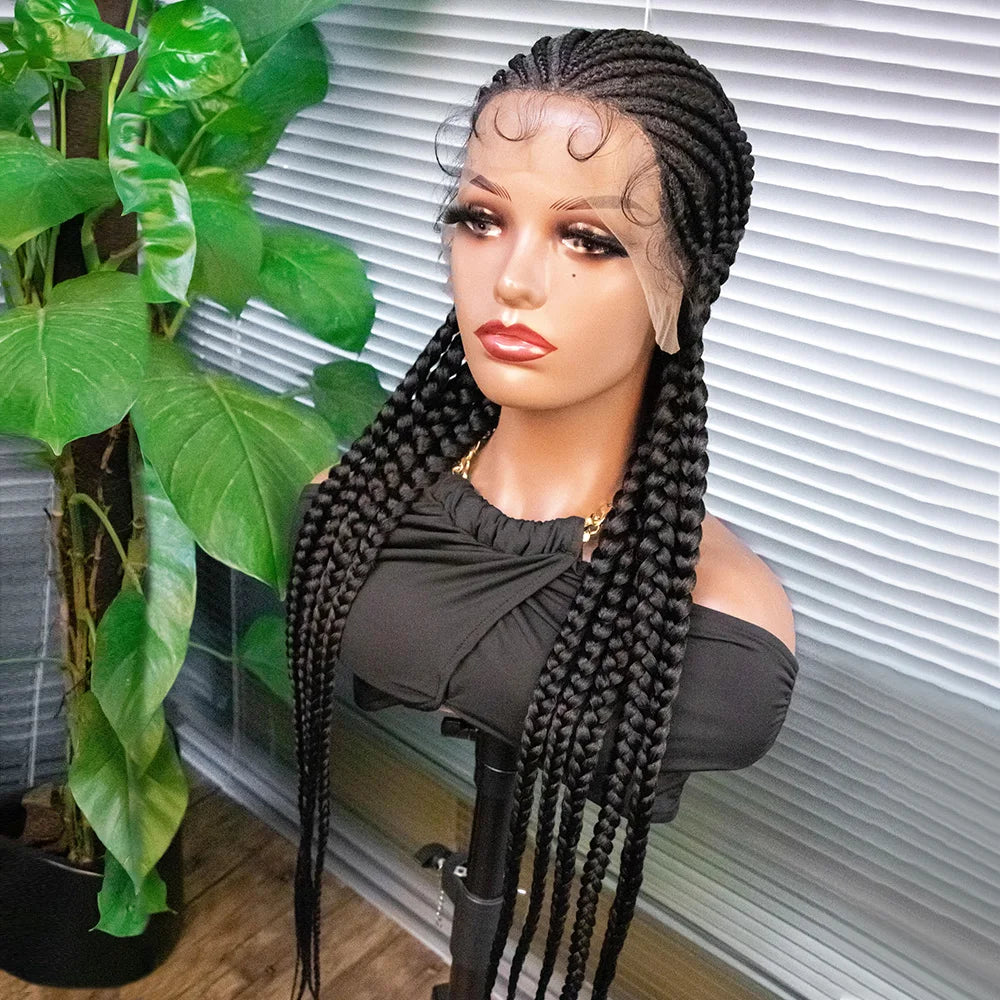 36" Long Cornrow Braids Wig | Full Lace Frontal | Baby Hair Luxegan