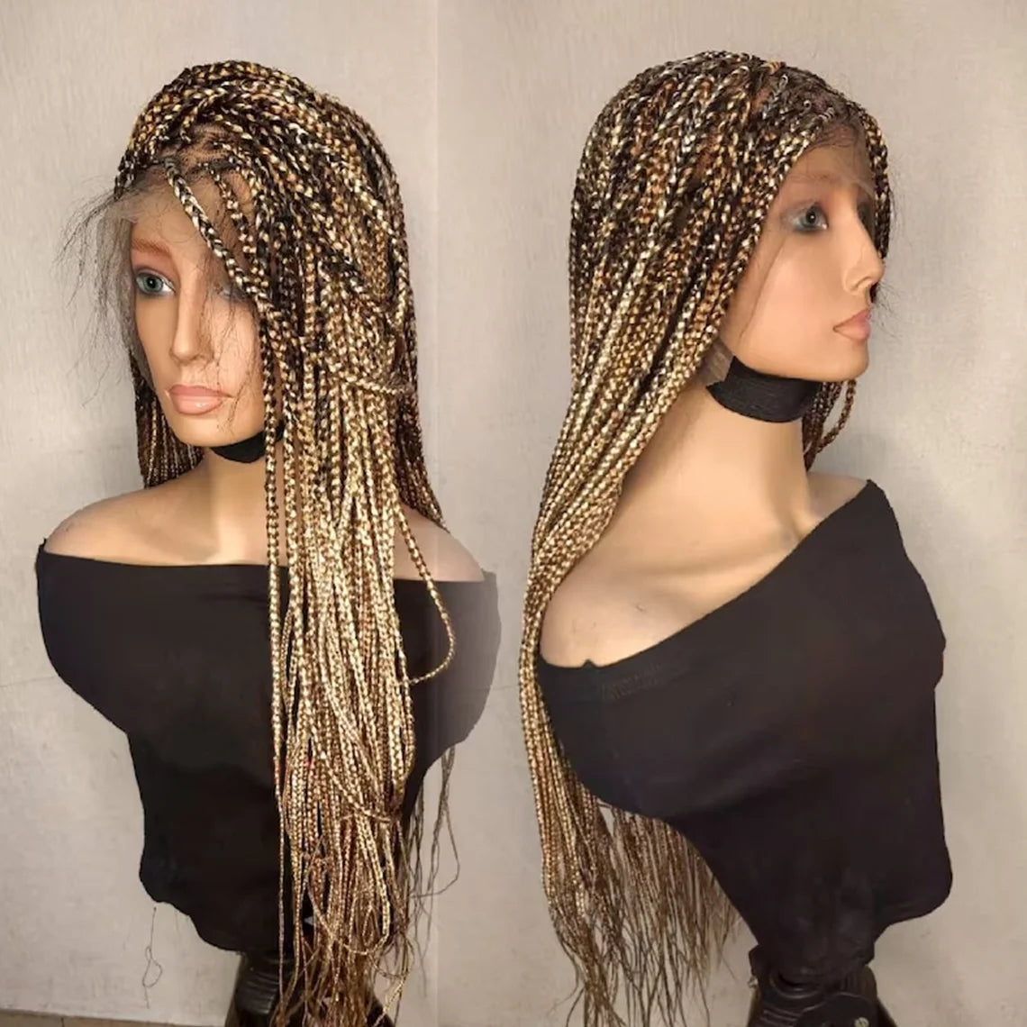 32" Mixed Blonde Knotless Braids Wig | Full Lace | 13x4/13x6 | Custom Made | Human Hair Blend Luxegan