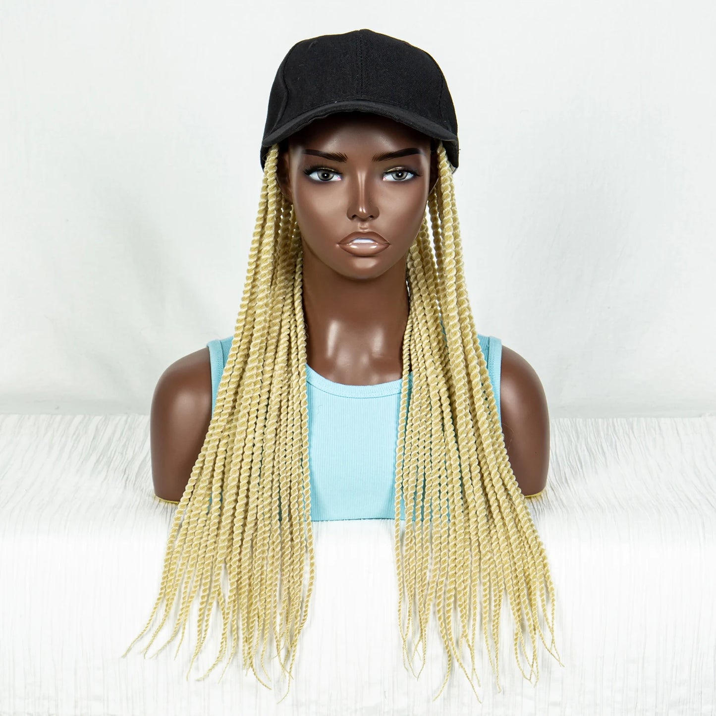 Straight Blonde Braided Hat Wig | Twist Crochet Knotless Box Braids | Baby Hair Luxegan