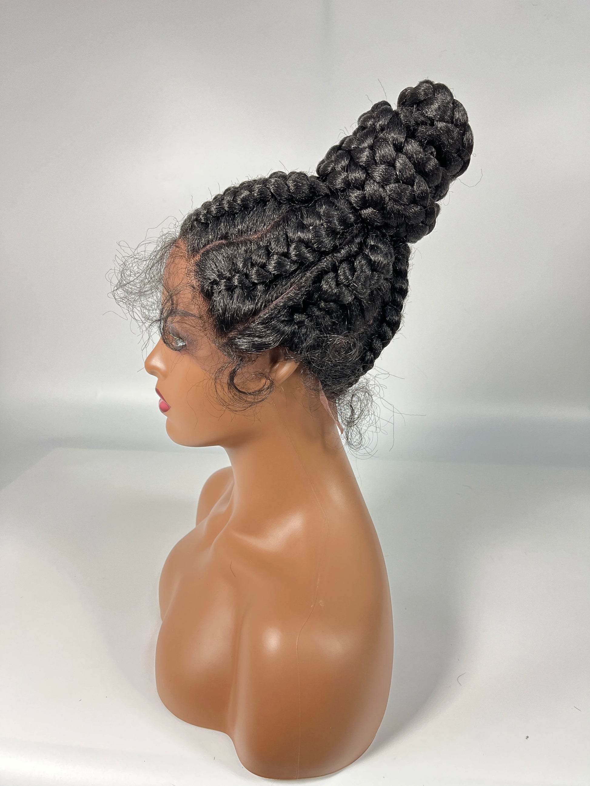 Lace Frontal Cornrow Braided Updo Wig with Baby Hair | Synthetic African American Style Braiding Wig Luxegan