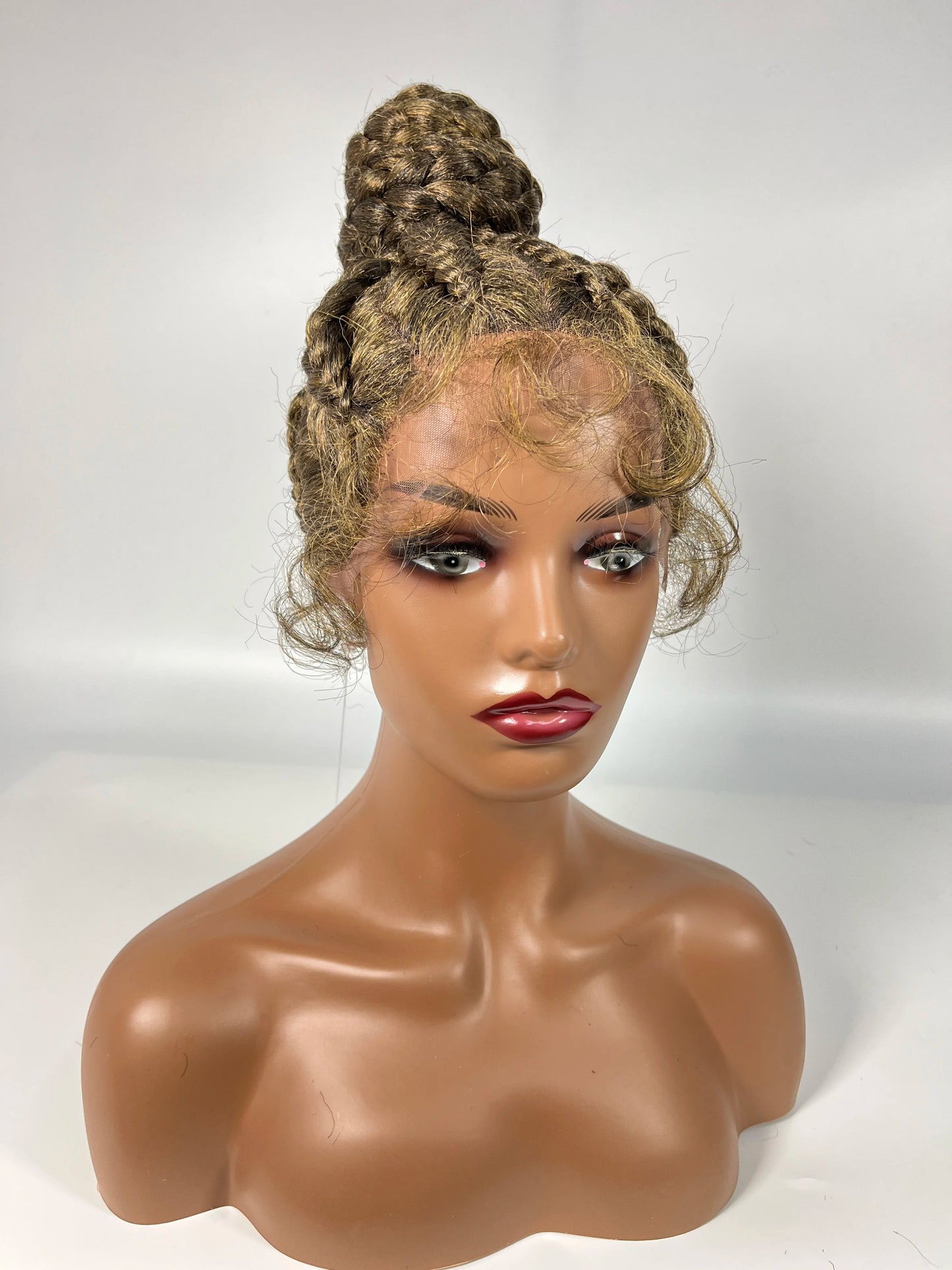 Lace Frontal Cornrow Braided Updo Wig with Baby Hair | Synthetic African American Style Braiding Wig Luxegan