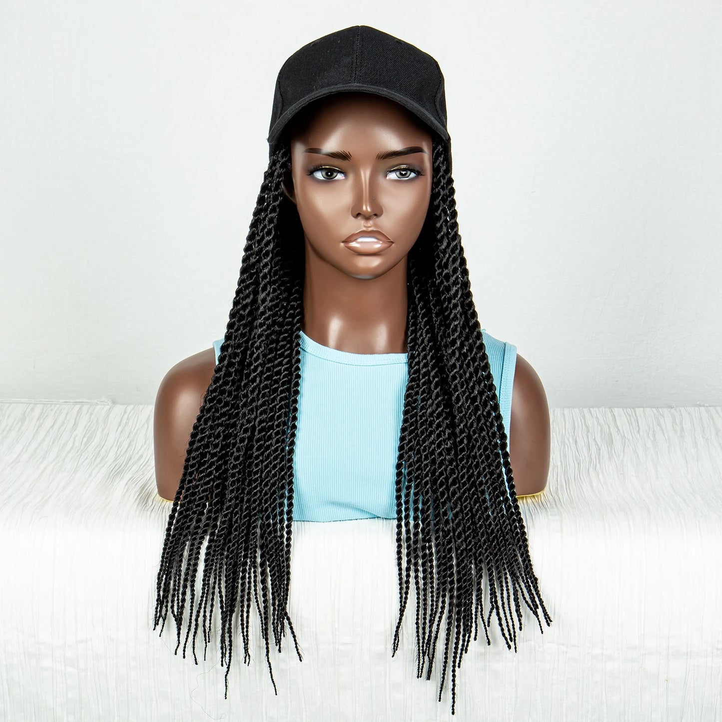 Braided Hat Wig with Twist Crochet Hair | Knotless Box Braids | Baseball Cap Luxegan