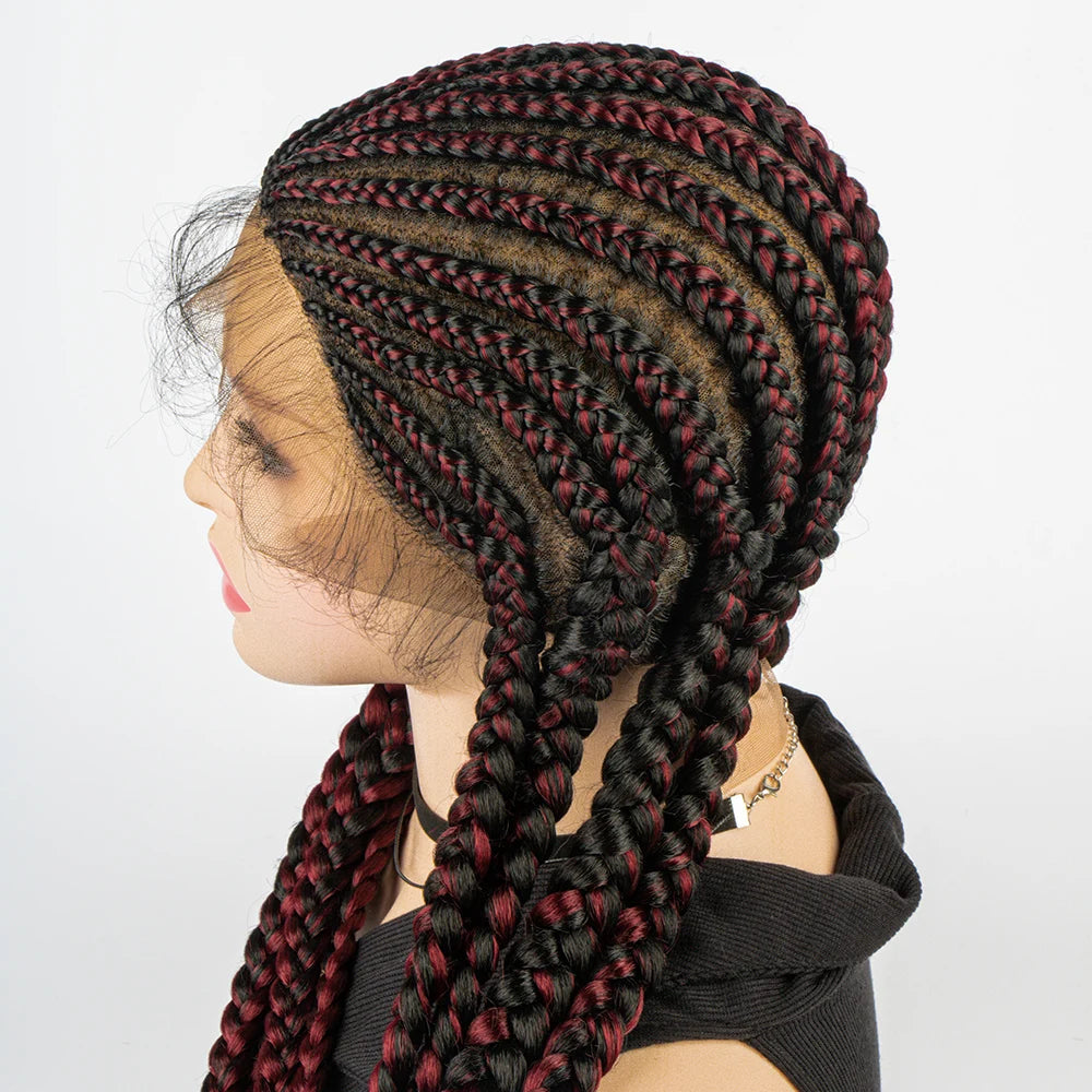 36" Long Cornrow Braids Wig | Full Lace Frontal | Baby Hair Luxegan