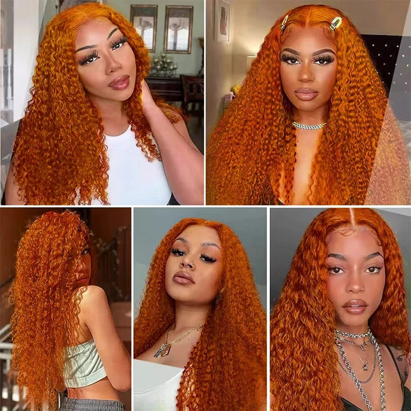 Ginger Orange Water Wave 13x6/13x4 Lace Frontal Wig - Brazilian Remy Hair - Pre Plucked - Deep Curly - 26"+ Long