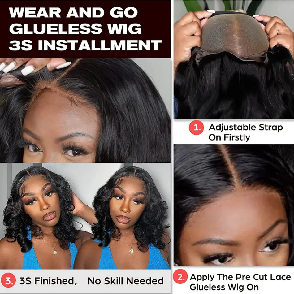 Body Wave | 13X4 Transparent Lace | Ready To Wear | PrePlucked  | Glueless | Ready To Go  | Short Bob | Human Hair Wigs Luxegan