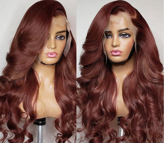 Body Wave Lace Front Wig | Reddish Brown 13x6 HD Lace Wig | 200 Density Brazilian Remy Hair | Pre-Plucked