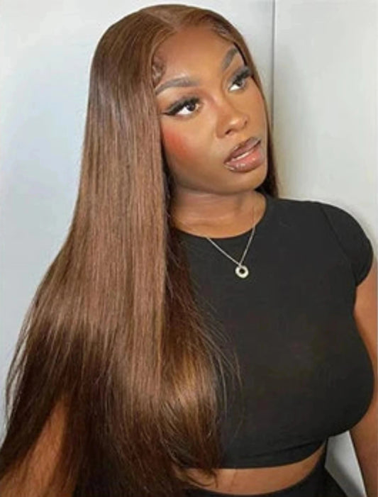 Chocolate Brown Straight Lace Closure Wig | Wear and Go | Glueless | Pre-Plucked | Brazilian Virgin Hair Luxegan