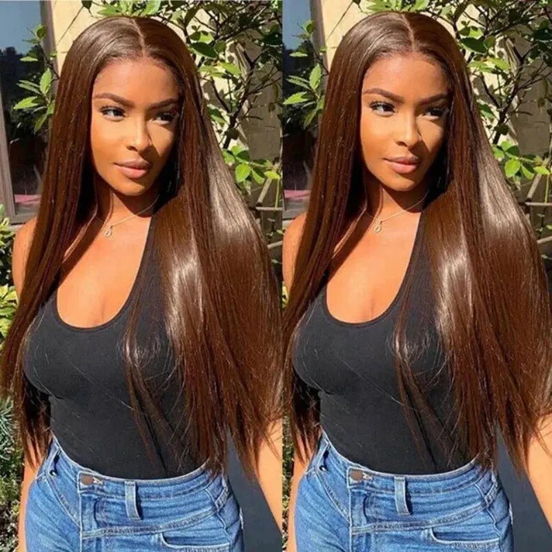 Chocolate Brown Straight Lace Closure Wig | Wear and Go | Glueless | Pre-Plucked | Brazilian Virgin Hair Luxegan