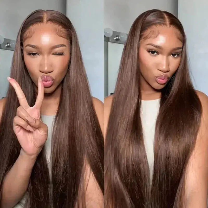 Chocolate Brown Straight Lace Closure Wig | Wear and Go | Glueless | Pre-Plucked | Brazilian Virgin Hair Luxegan