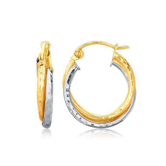 14k Two-Tone Gold Interlaced Hoop Earrings with Hammered Texture - view 2