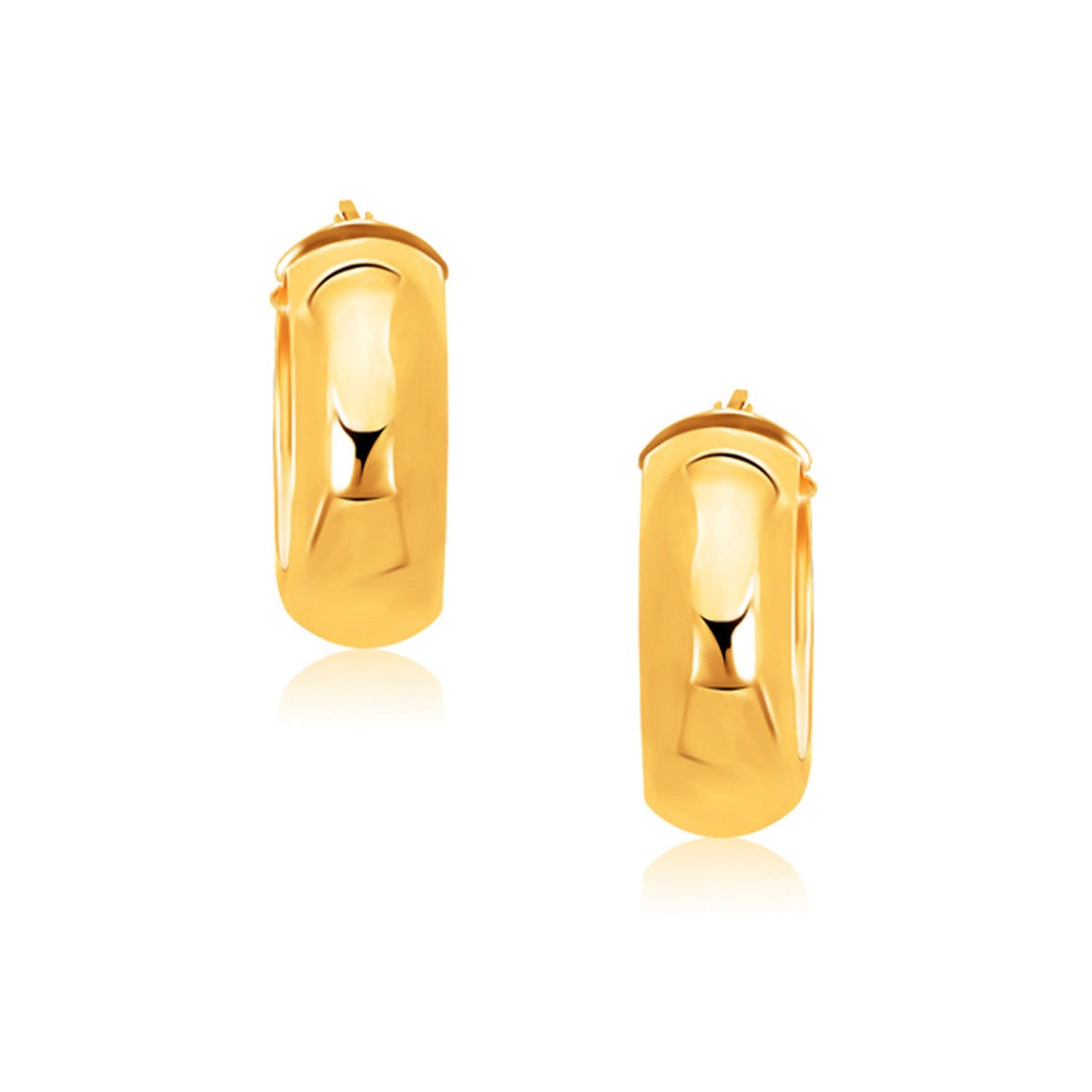 Pendientes de aro medianos anchos de oro amarillo de 14k con cierre a presión