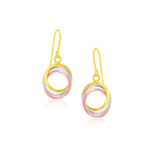 Pendientes de aro entrelazados abiertos de oro tricolor de 14k
