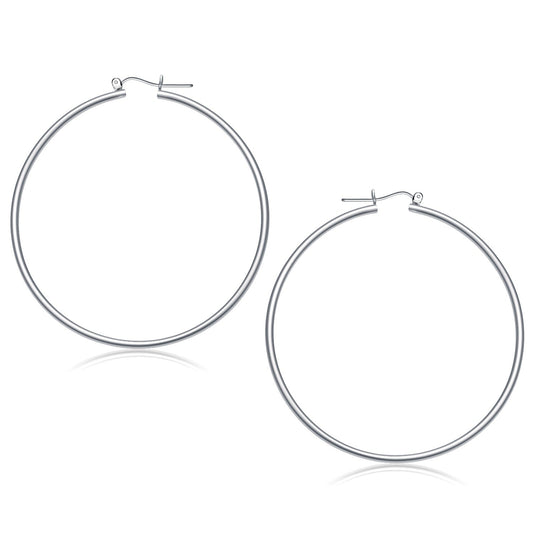 14k White Gold Polished Hoop Earrings (60 mm) - view 2