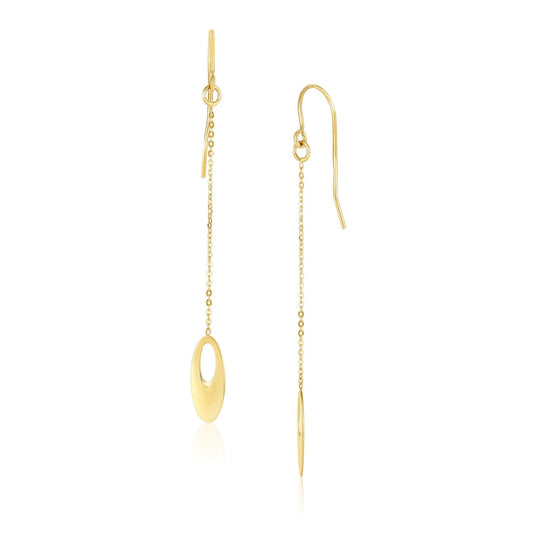 14k Yellow Gold Cutout Oval Chain Dangling Earrings - view 2