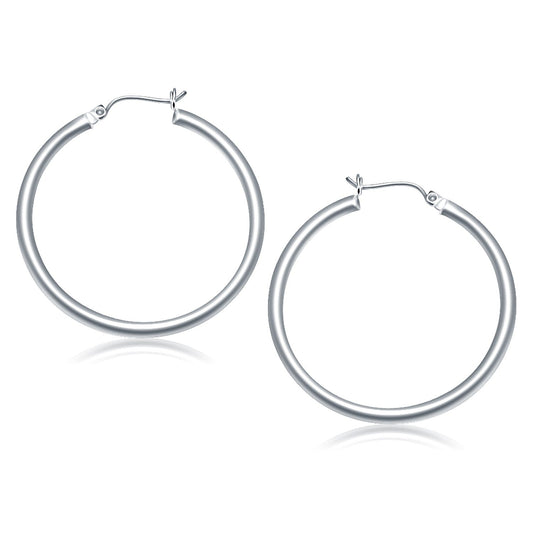 14k White Gold Polished Hoop Earrings (40 mm) - view 2
