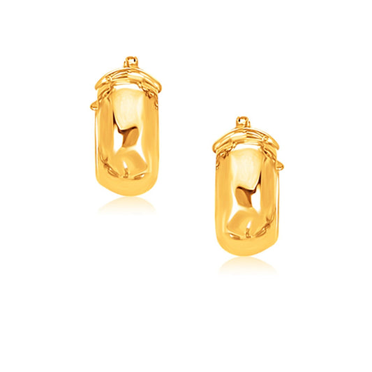Pendientes de aro pequeños anchos de oro amarillo de 14k con cierre a presión