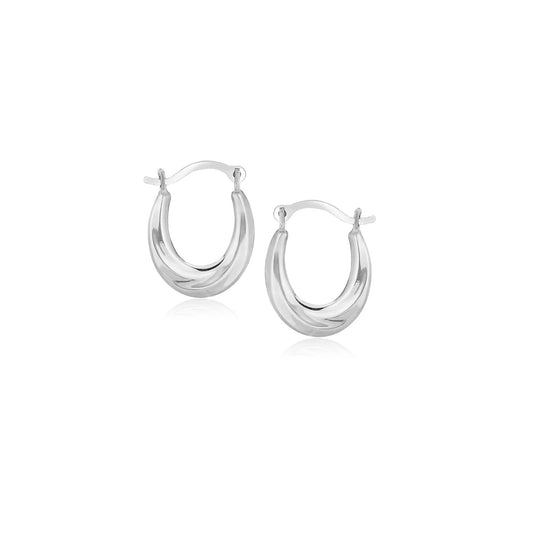 10k White Gold Oval Hoop Earrings - view 2