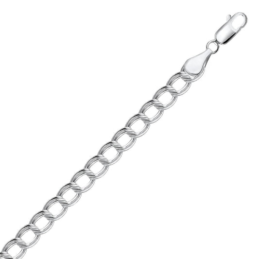 Pulsera de cadena circular pequeña de plata de ley estriada con baño de rodio
