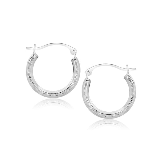 10k White Gold Fancy Hoop Earrings - view 2